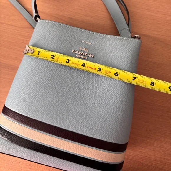 Coach Small Town Bucket Blue Pebble Leather Stripe Women Crossbody Shoulder Bag - Picture 8 of 9